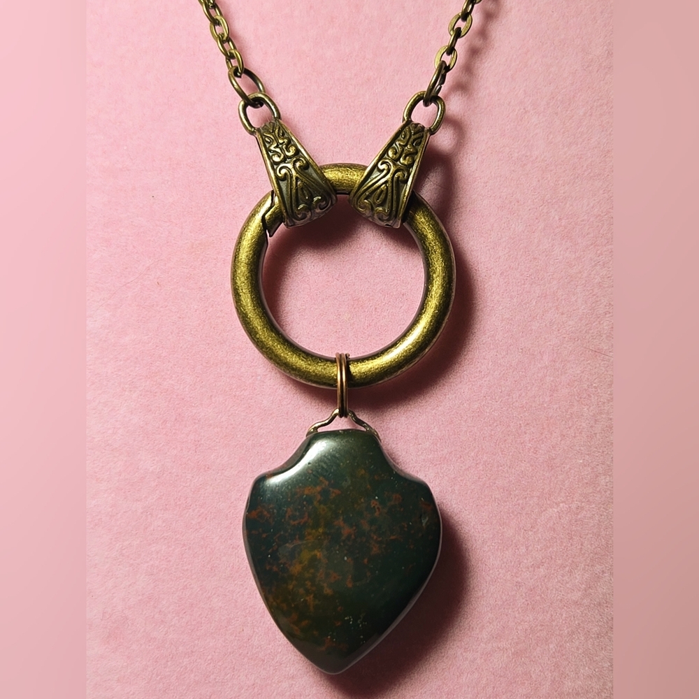 HAND CRAFTED Bloodstone Pendant On A Swaps Bronze/Copper Necklace, Customizable